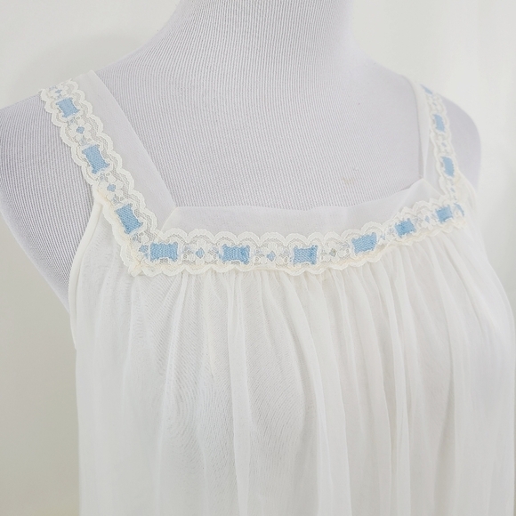 Vintage 60s Peignoir nightgown set ivory blue - Picture 8 of 16